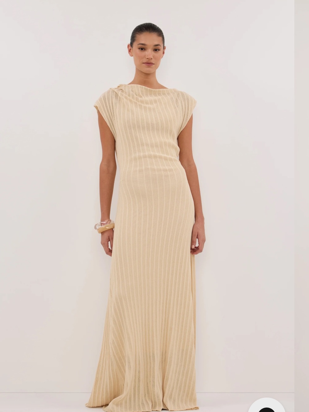 DISSH Cream Ribbed Cap Sleeves Bowie Natural Knit Maxi Dress size S quiet luxury